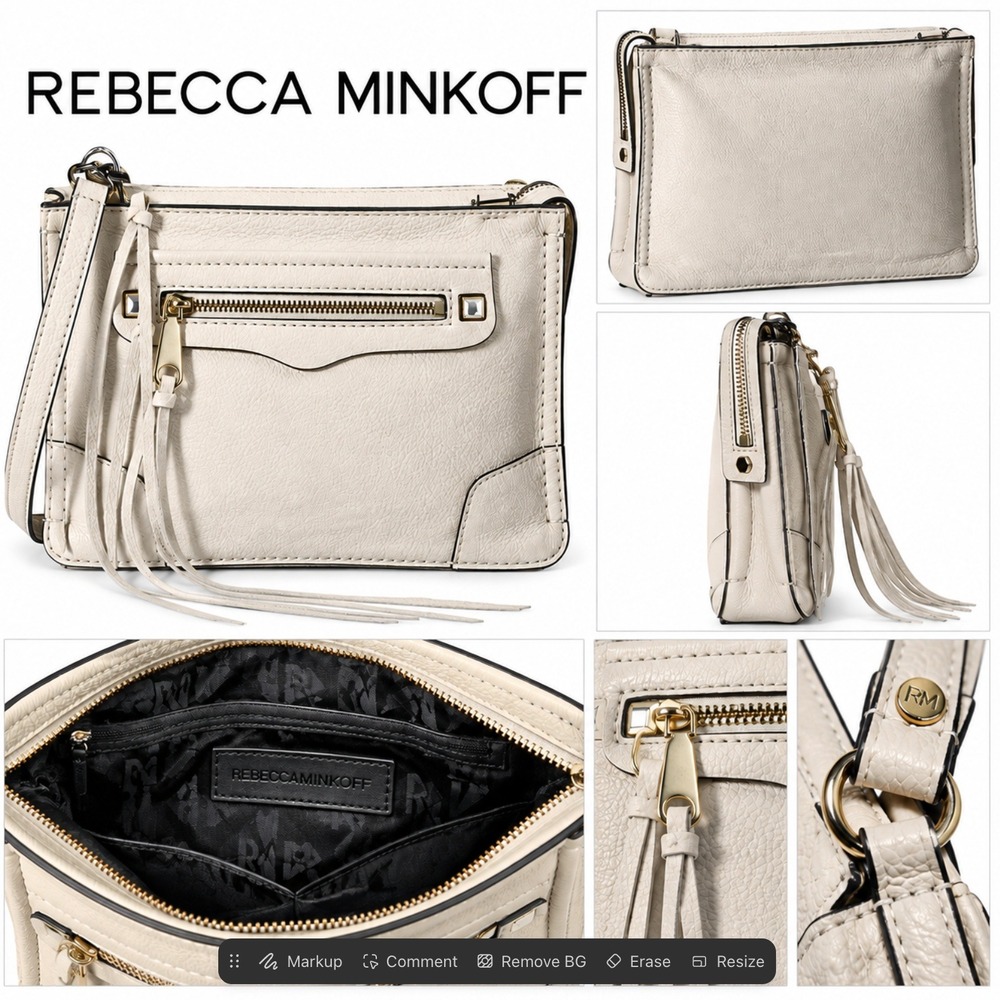 Rebecca Minkoff Megan Crossbody Bag White Leather Strap Gold Accent New With Tag